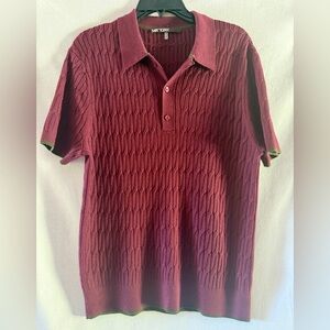 Mr Turk Classic Maroon Knit Polo Shirt with Olive Green Accents Size M